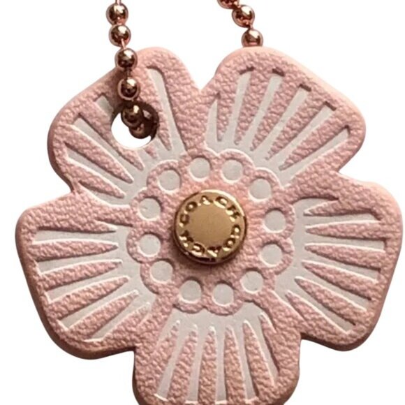 COACH Pink Tea Rose Flower Floral Bag Charm Gold Metal Hang Tag Brand New - Picture 2 of 7